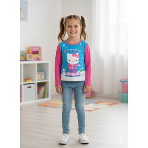 Hello Kitty Skiing Fleece Top Girls Size 7/8 Long Sleeve Winter Snow Long Sleeve